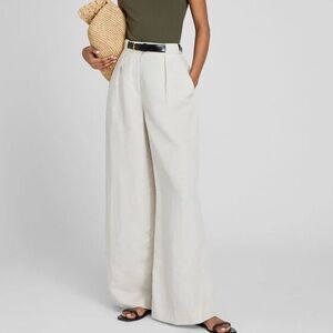 Club Monaco Wide Leg Linen Blend Trouser, White, Size 4